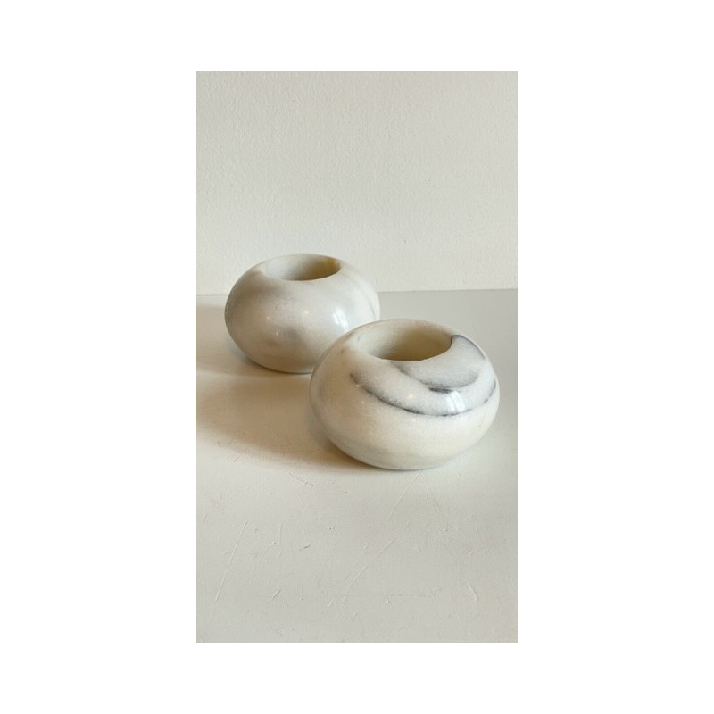 Pair of white marble tealight holders, 1970