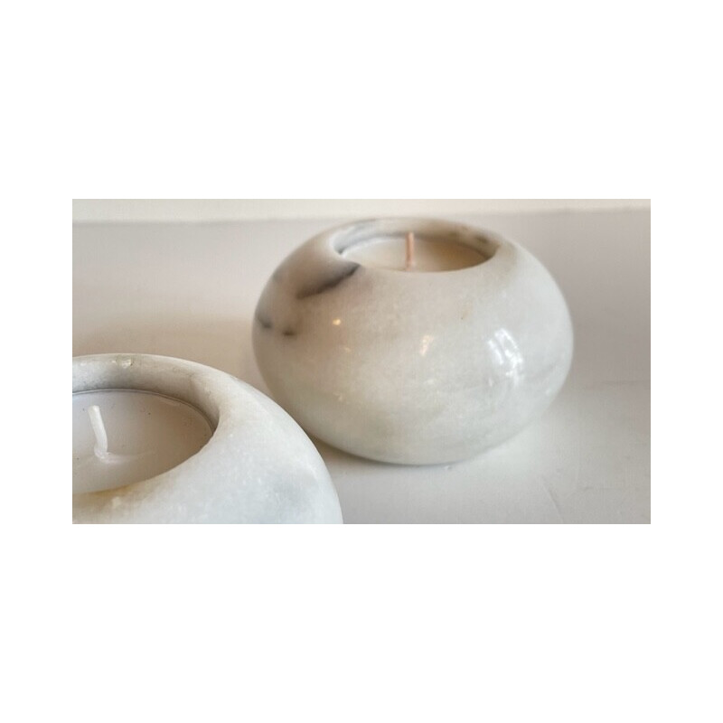 Pair of white marble tealight holders, 1970