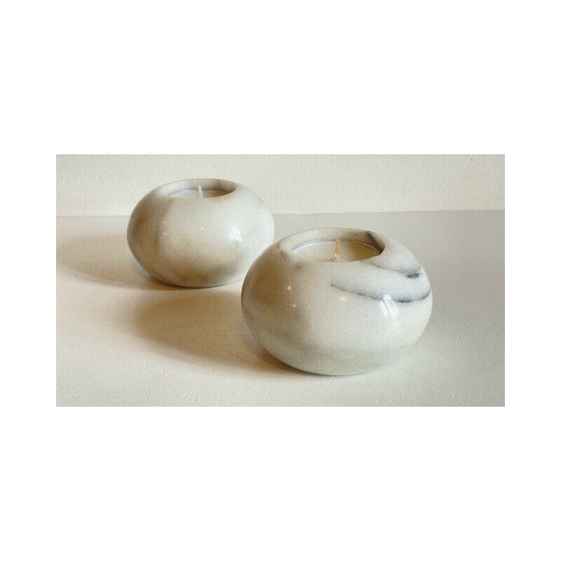 Pair of white marble tealight holders, 1970