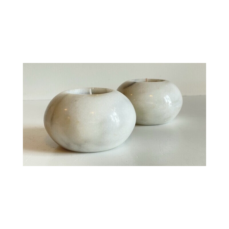 Pair of white marble tealight holders, 1970