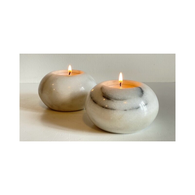 Pair of white marble tealight holders, 1970