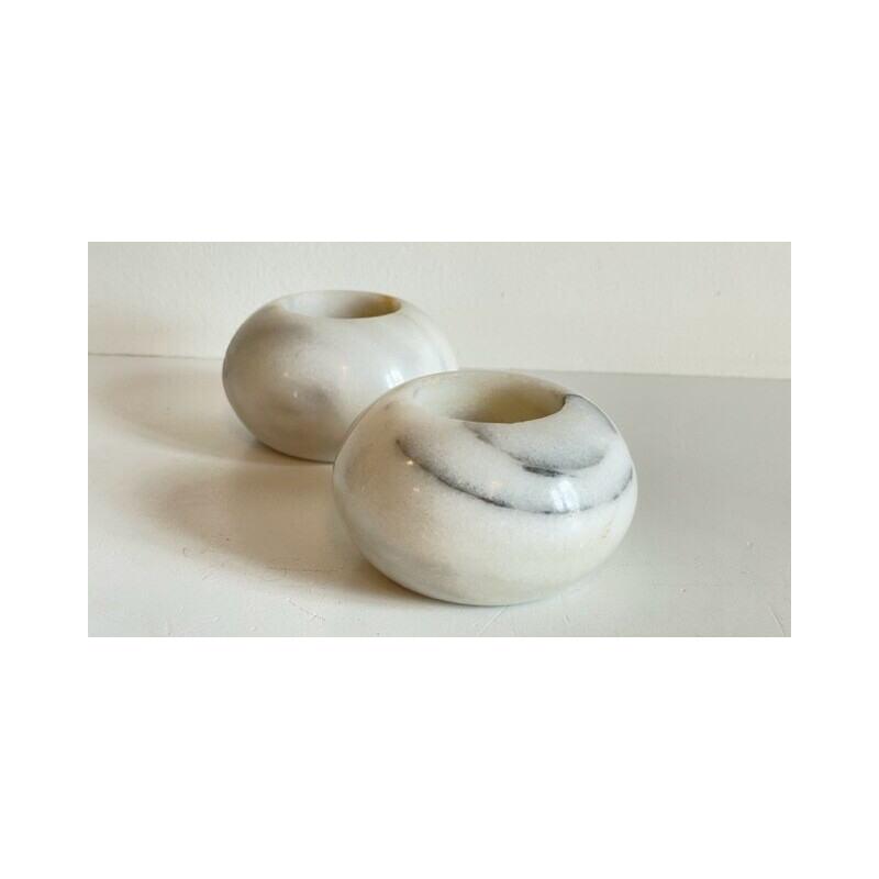 Pair of white marble tealight holders, 1970