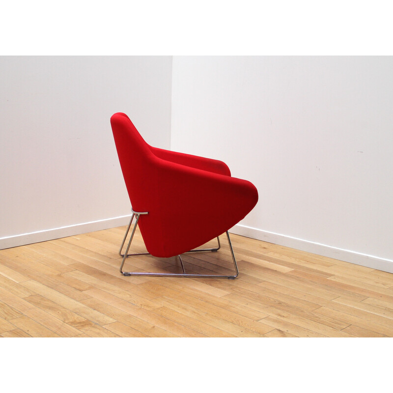 Vintage Taxido armchair in chrome aluminum and red fabric for Segis