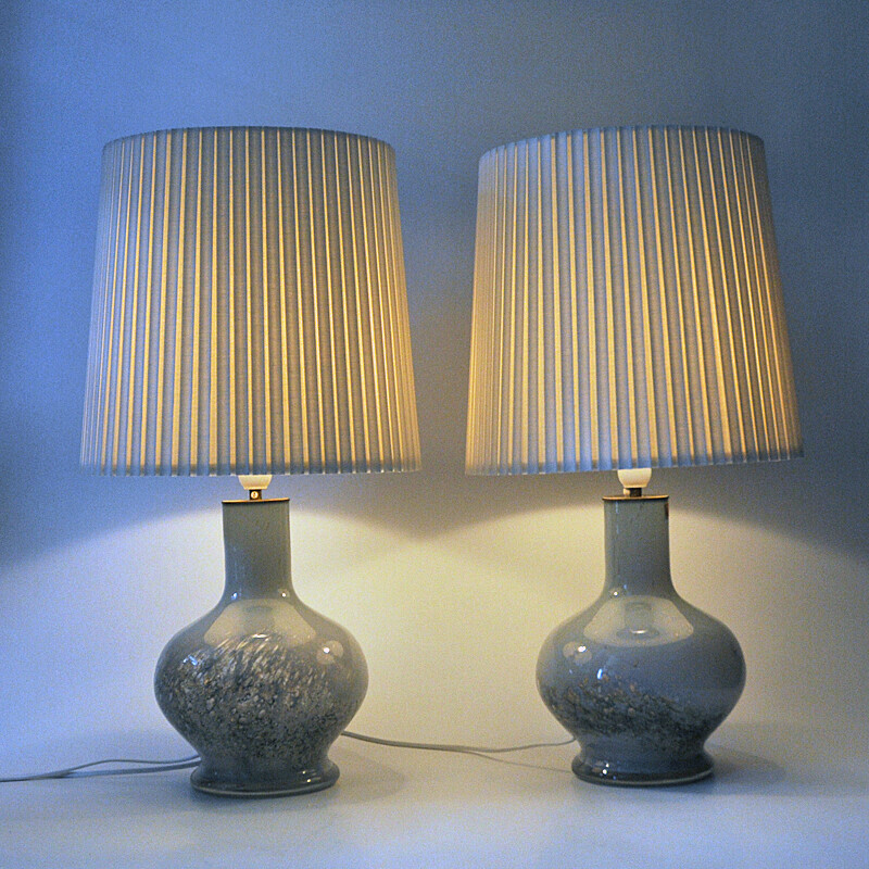 Paire de lampes de table vintage en verre soufflé par Torbjørn Torgersen pour Randsfjord Glassverk, Norvège 1970