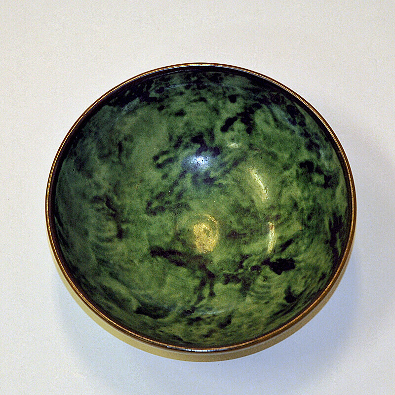 Vintage green glazed stoneware dish by Nittsjö Keramik, Sweden 1940