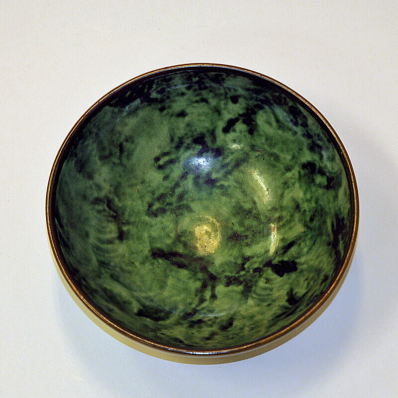 Vintage groen geglazuurd aardewerk schaaltje van Nittsjö Keramik, Zweden 1940