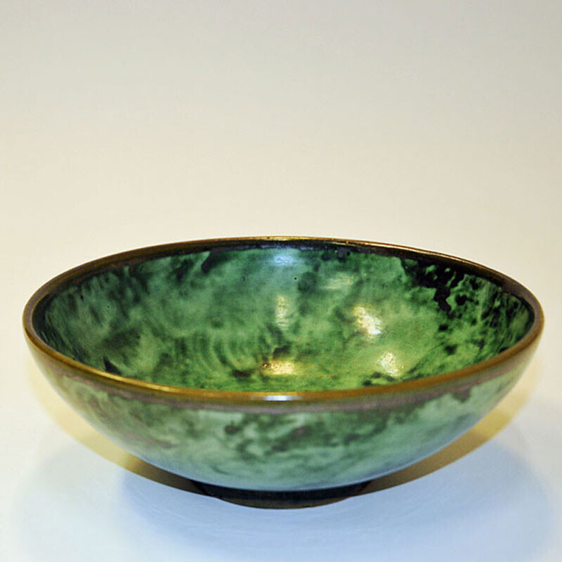 Vintage green glazed stoneware dish by Nittsjö Keramik, Sweden 1940