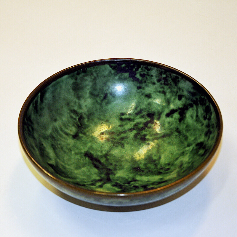 Vintage green glazed stoneware dish by Nittsjö Keramik, Sweden 1940