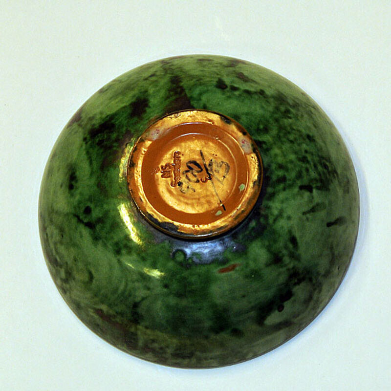 Plato vintage de gres esmaltado verde de Nittsjö Keramik, Suecia 1940