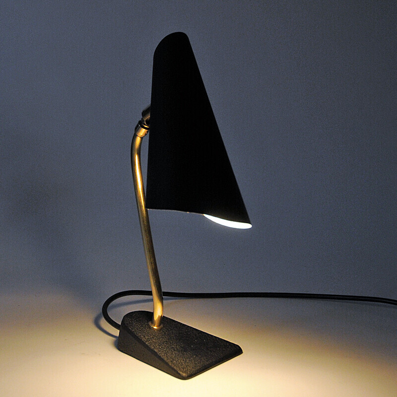 Lampe de table vintage en métal noir, Suède 1950