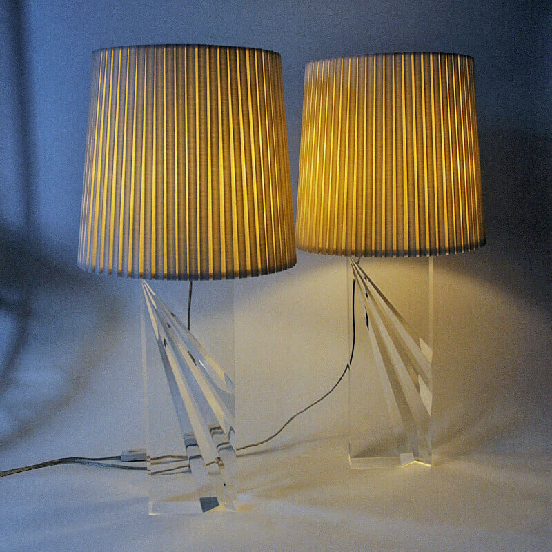 Paire de lampes de table vintage rectangulaires en verre acrylique clair, 1970