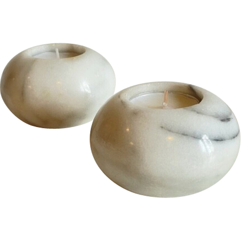 Pair of white marble tealight holders, 1970