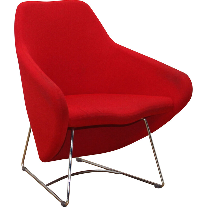 Vintage Taxido armchair in chrome aluminum and red fabric for Segis
