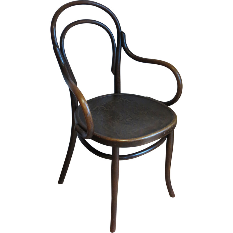 Vintage Art Nouveau chair in curved solid beech and plywood for Thonet, Austria 1890