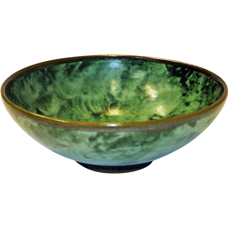 Vintage green glazed stoneware dish by Nittsjö Keramik, Sweden 1940