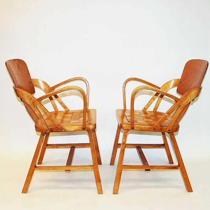 Pair of vintage birch wood armchairs by Per Aaslid for Aaslid Møbelfabrikk, Norway 1950