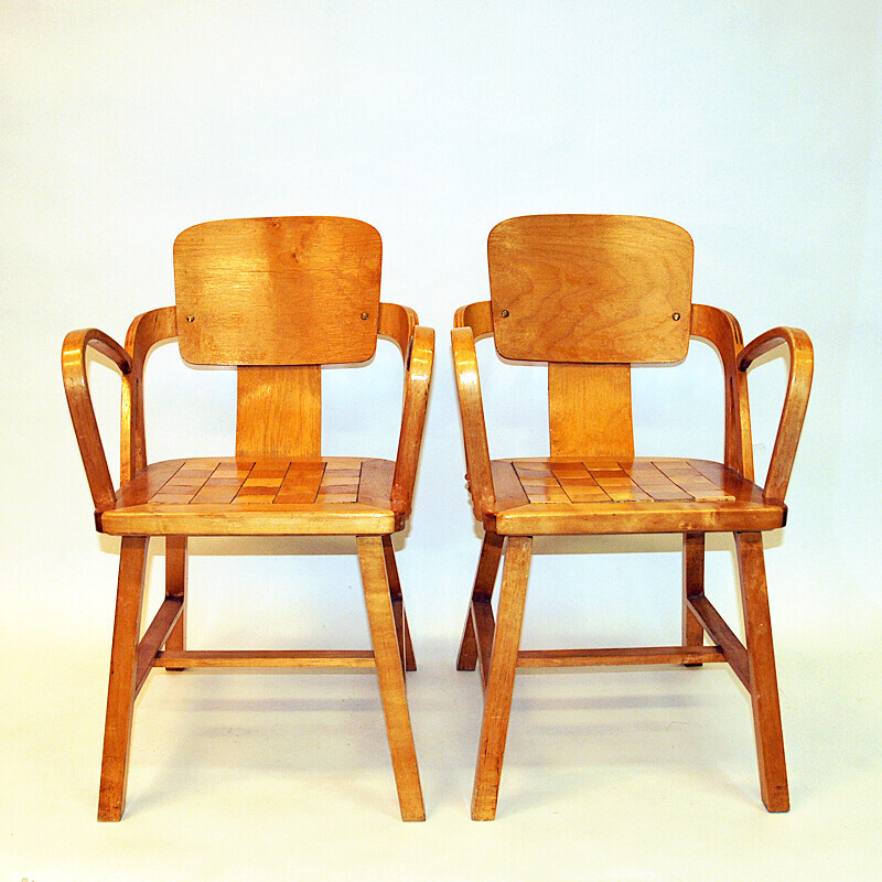 Paire de fauteuils vintage en bois de bouleau par Per Aaslid pour Aaslid Møbelfabrikk, Norvège 1950