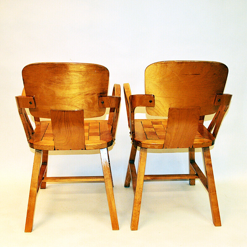 Pair of vintage birch wood armchairs by Per Aaslid for Aaslid Møbelfabrikk, Norway 1950