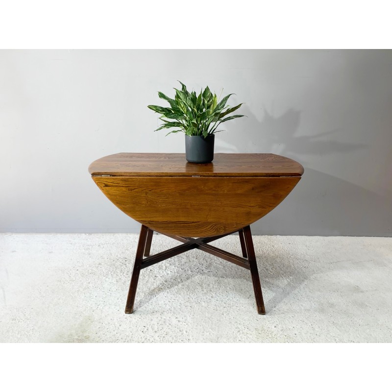 Vintage "Old Colonial 377" drop-leaf table in solid elm and beech by Lucian R Ercolani, 1960