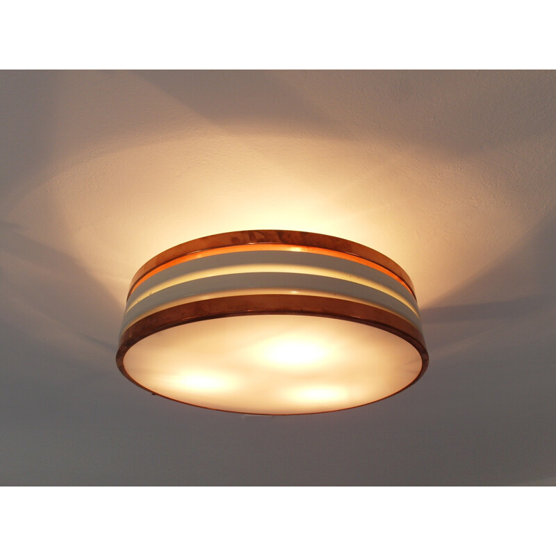 Scandinavian ceiling lamp in copper and plexiglass - 1950s