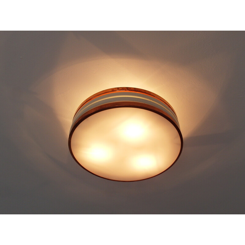 Scandinavian ceiling lamp in copper and plexiglass - 1950s