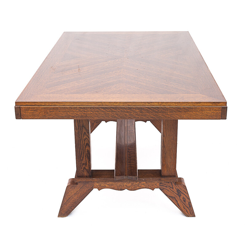 Vintage Art Deco dining table in oak and beveled glass