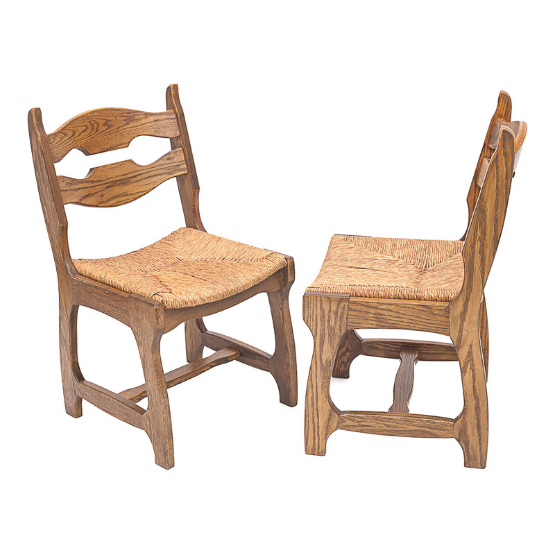 Set of 6 vintage solid oak chairs by Guillerme et Chambron