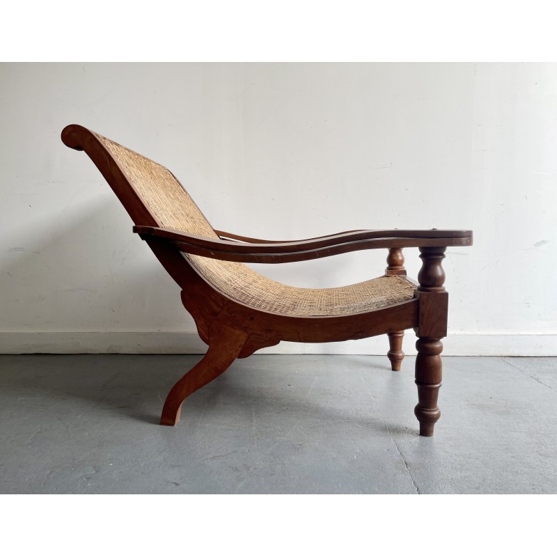 Chaise de plantation vintage en bois massif et 2 repose-pieds