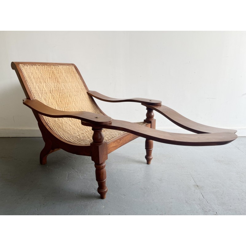 Chaise de plantation vintage en bois massif et 2 repose-pieds