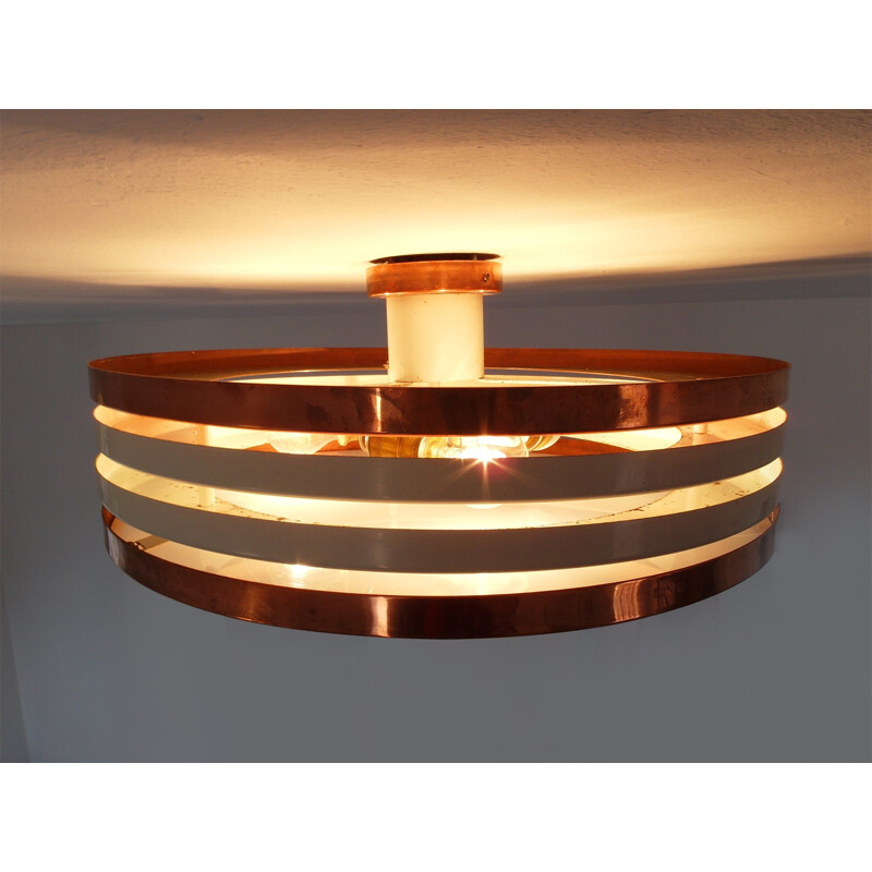 Scandinavian ceiling lamp in copper and plexiglass - 1950s