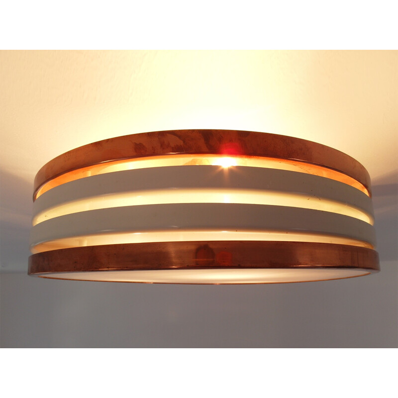 Scandinavian ceiling lamp in copper and plexiglass - 1950s