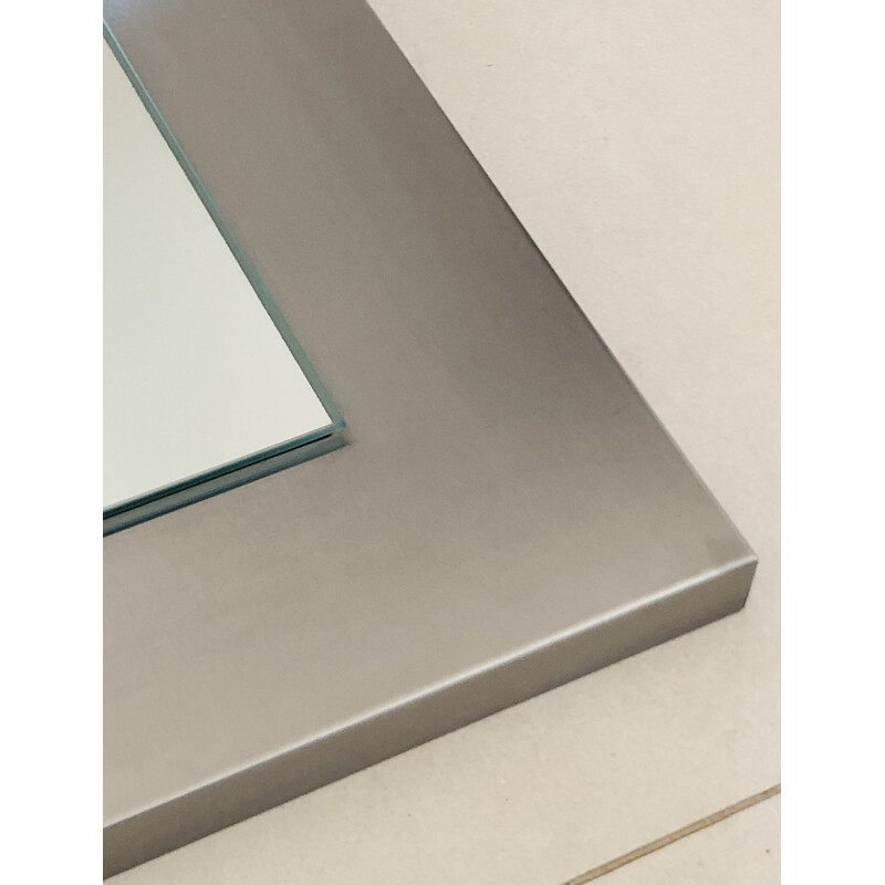 Vintage square mirror on stainless steel base, France 1970