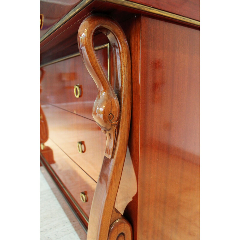 Vintage “swan neck” chest of drawers in mahogany and black marble