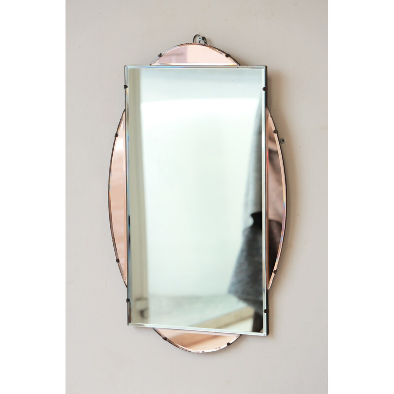 Vintage Art Deco oval beveled mirror, 1950