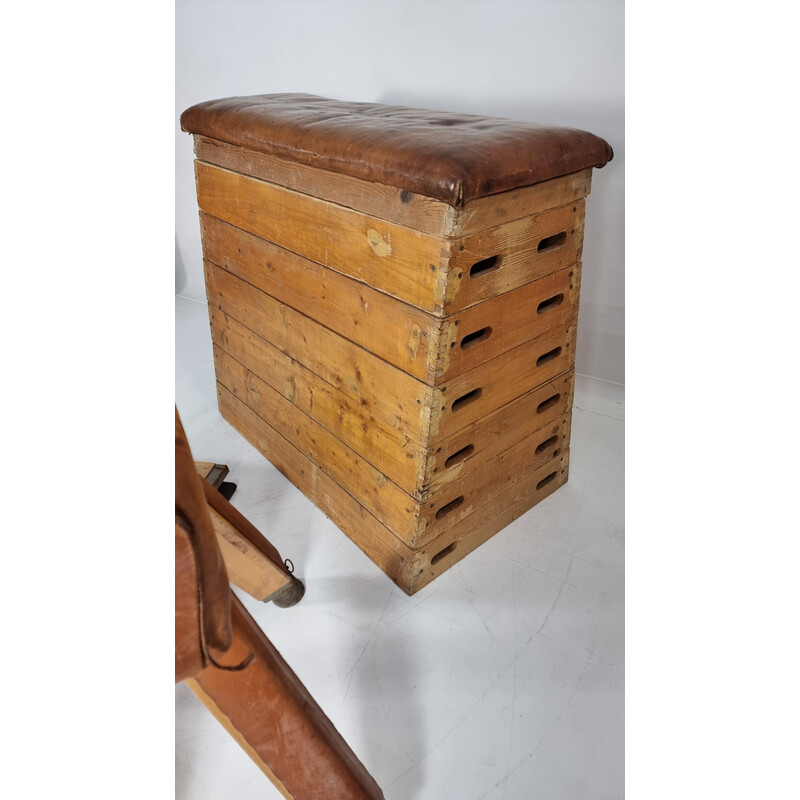 Lot of 3 vintage wooden and leather gymnastics boxes, 1930