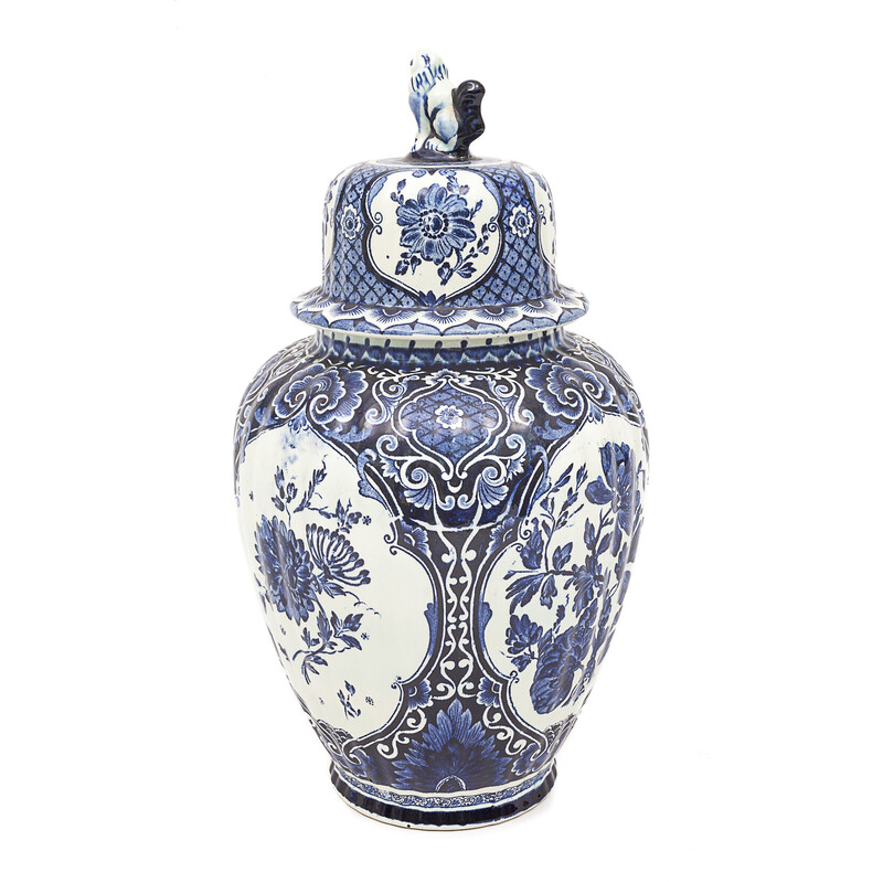 Vintage covered vase in Delft earthenware, 1950