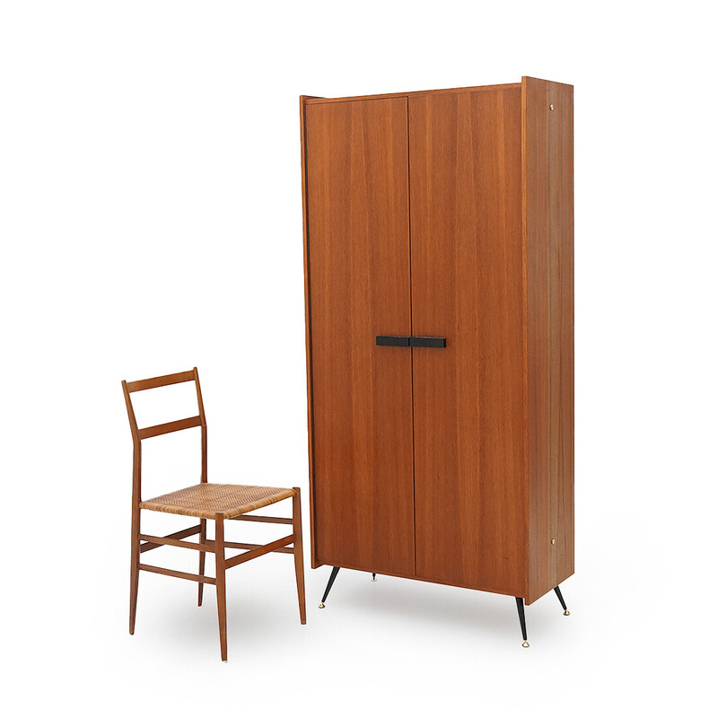 Vintage cabinet with needle feet in veneered wood, Italy 1960