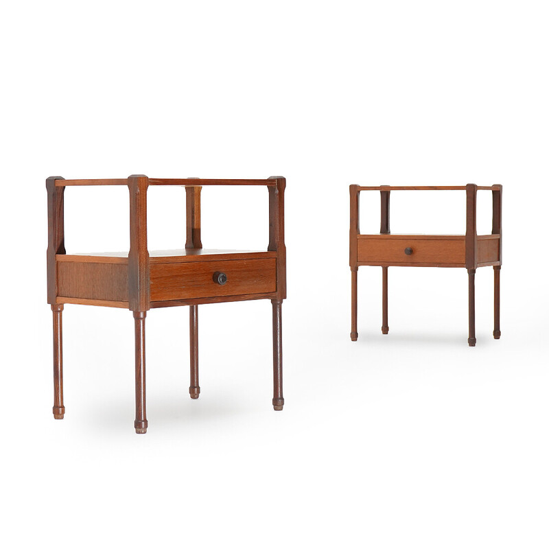 Pair of vintage solid teak bedside tables with shelf and drawer, Italy 1960