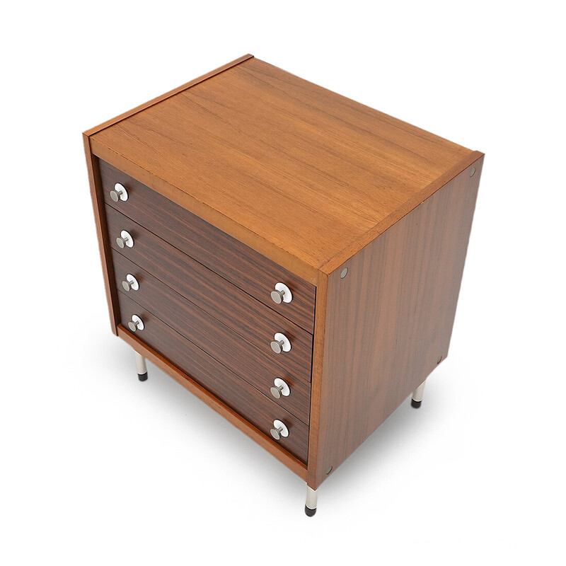 Vintage chest of drawers in veneered wood and aluminum by Georges Closing for 3V, Italy 1960