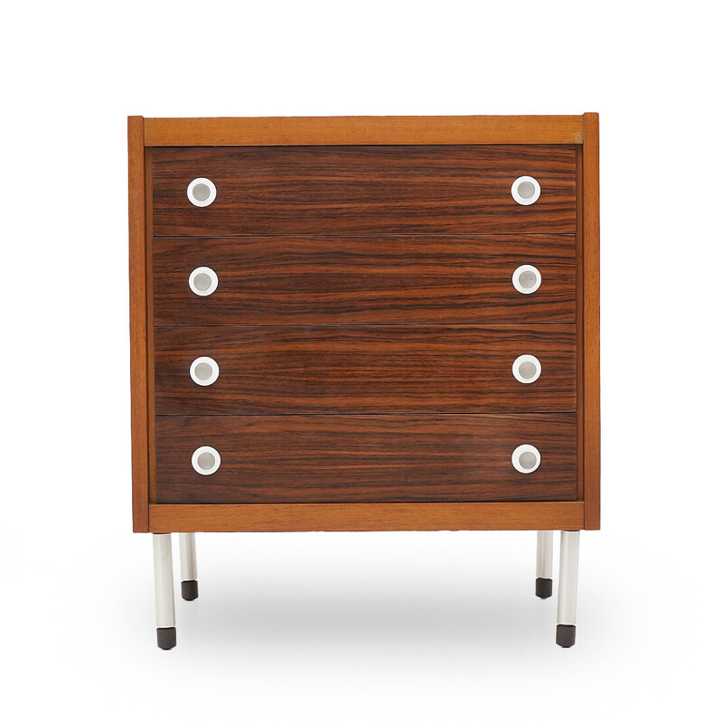Vintage chest of drawers in veneered wood and aluminum by Georges Closing for 3V, Italy 1960