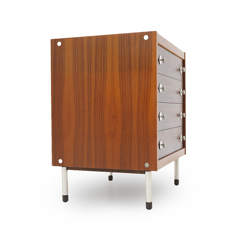 Vintage chest of drawers in veneered wood and aluminum by Georges Closing for 3V, Italy 1960