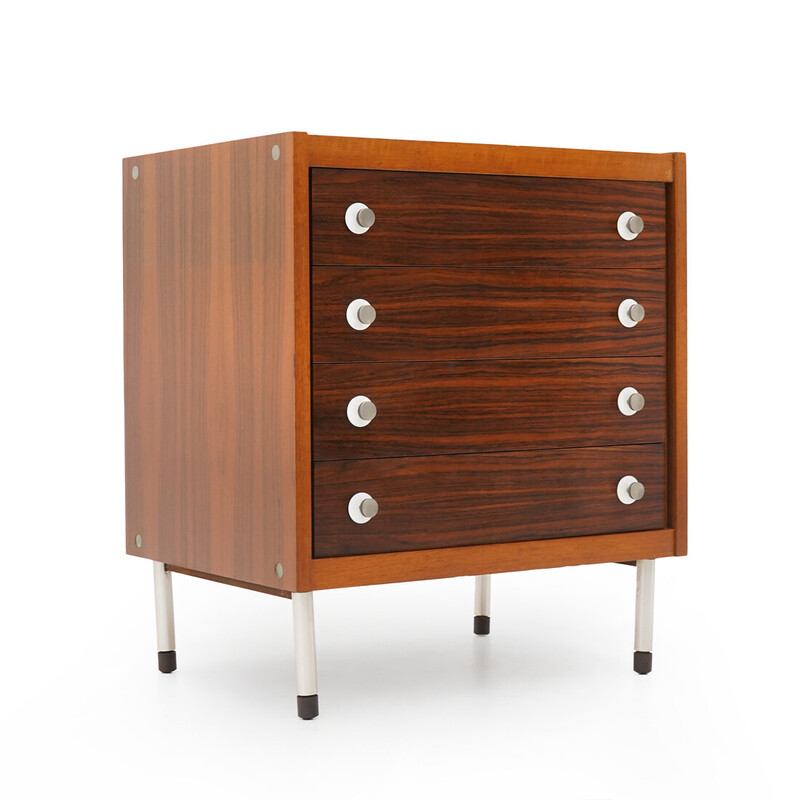 Vintage chest of drawers in veneered wood and aluminum by Georges Closing for 3V, Italy 1960