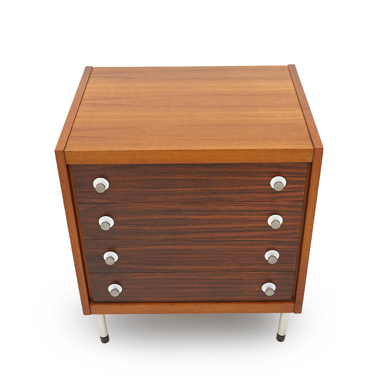 Vintage chest of drawers in veneered wood and aluminum by Georges Closing for 3V, Italy 1960