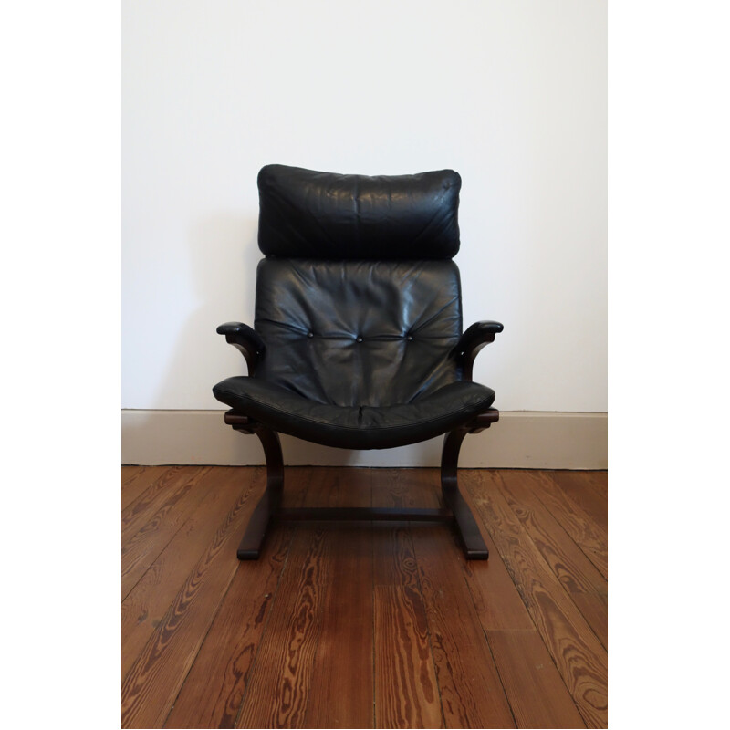 Scandinavian leather armchair by Elsa & Nordahl Solheim produced by Rybo -1960s