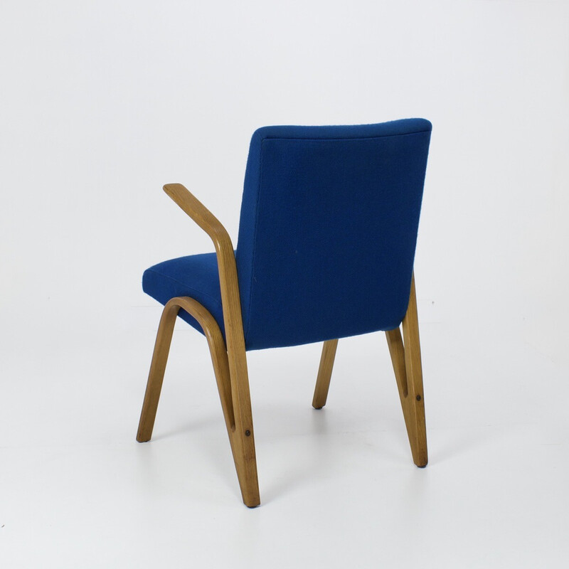 Vintage Konkav fauteuil in beuken en blauwe stof van Paul Bode voor Deutsche Federholzgesellschaft, Duitsland, jaren 50