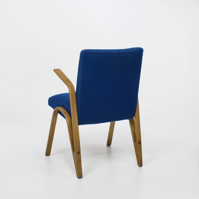 Vintage Konkav fauteuil in beuken en blauwe stof van Paul Bode voor Deutsche Federholzgesellschaft, Duitsland, jaren 50