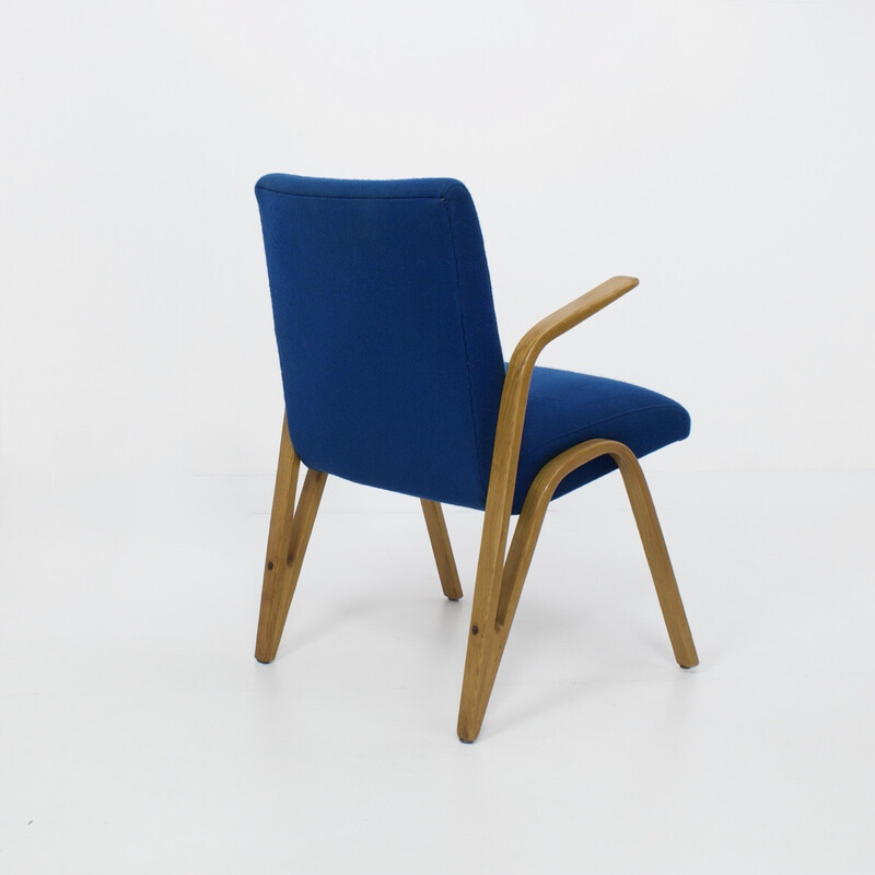 Vintage Konkav fauteuil in beuken en blauwe stof van Paul Bode voor Deutsche Federholzgesellschaft, Duitsland, jaren 50