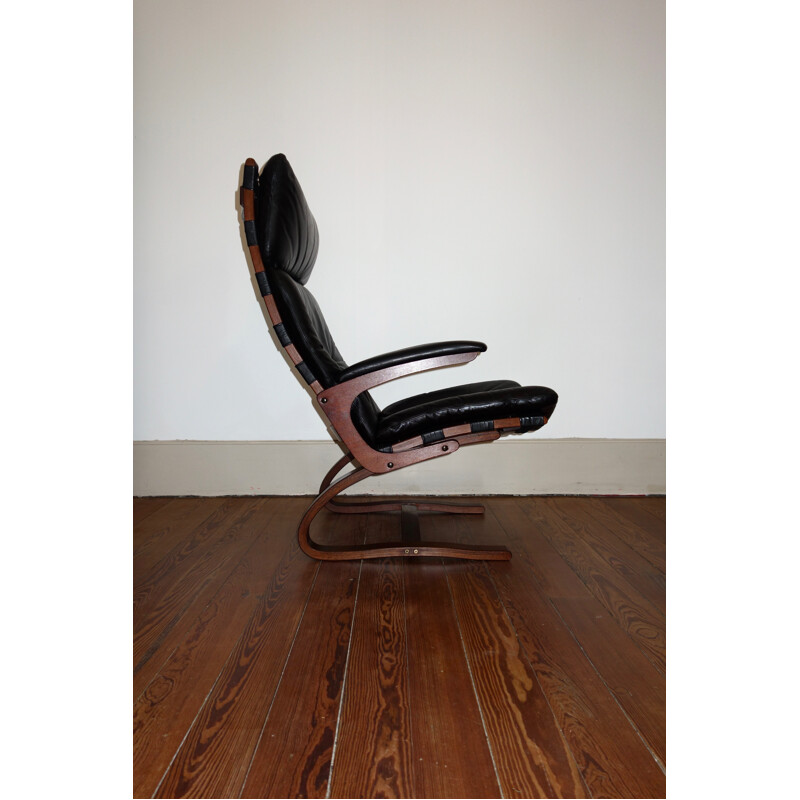 Scandinavian leather armchair by Elsa & Nordahl Solheim produced by Rybo -1960s