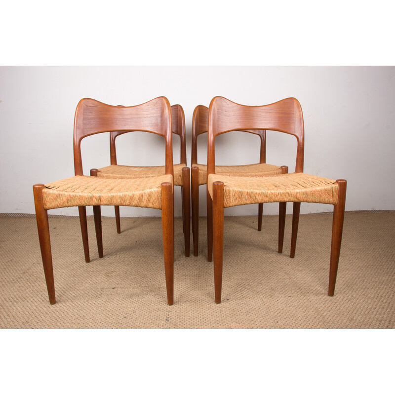 Set of 4 teak and rope chairs by Arne Hovmand Olsen for Mogens Kold, Denmark 1960
