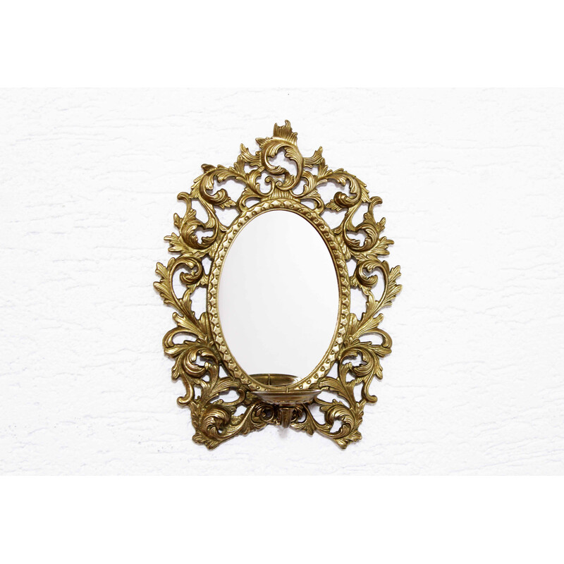 Vintage mirror with brass and plastic candlestick, France 1960
